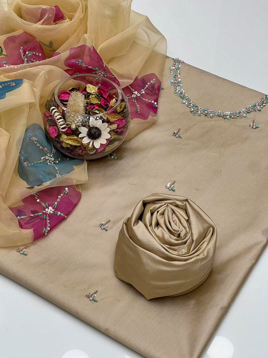 Zyrelle Kataan Silk Shirt with Brush Paint Dupatta 3Pcs