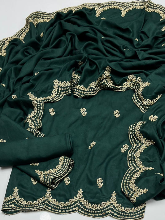 Linen Embroidered Dress with Cutwork Dupatta 4Pcs Dress