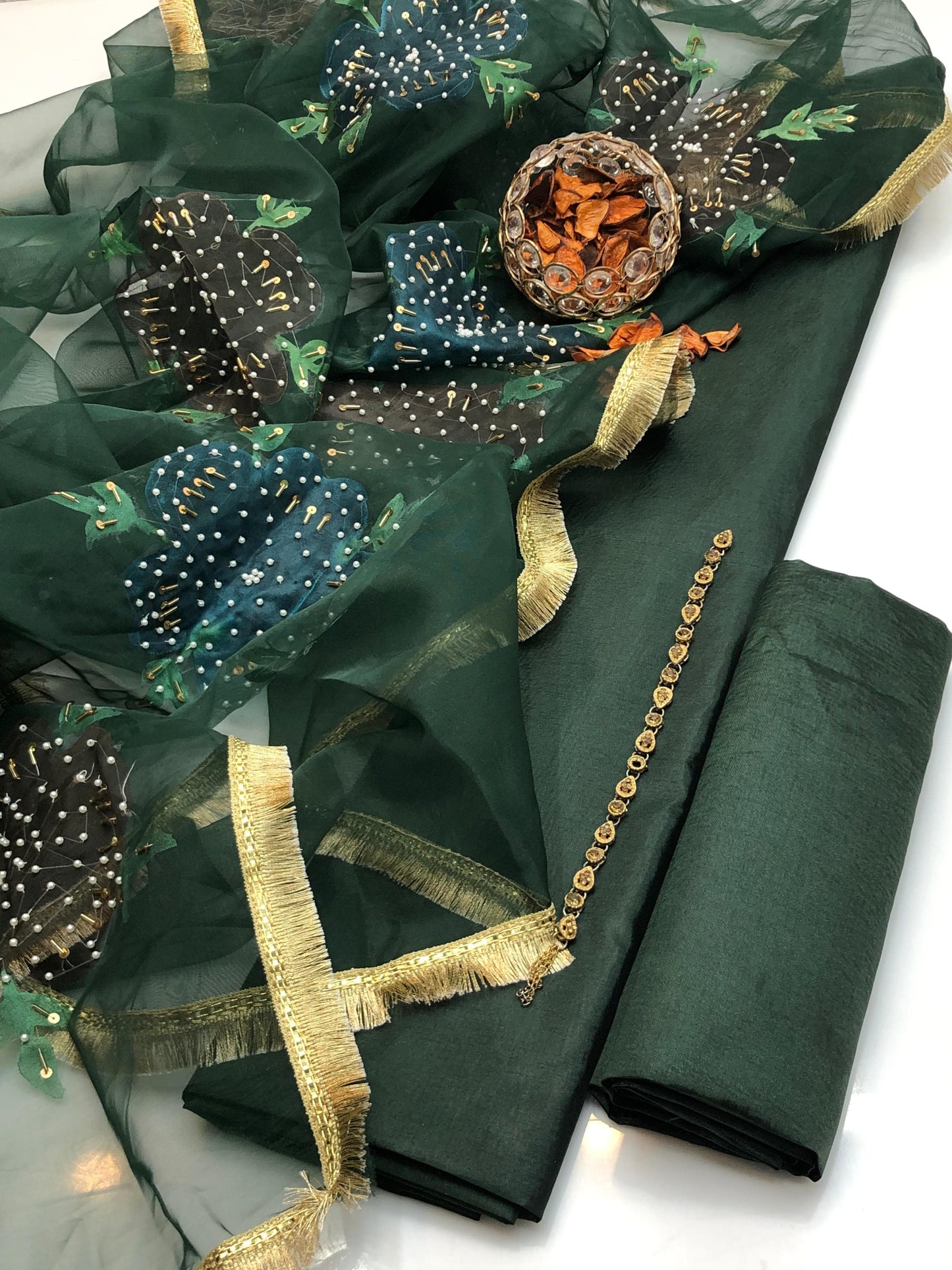 Pure Kataan Silk Shirt with Handmade Brush Paint Dupatta 3Pcs Dress