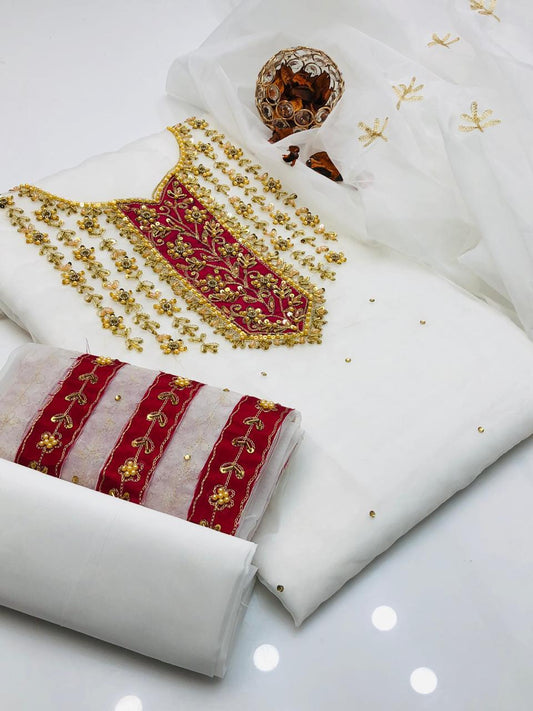 Orivana Organza Shirt with Embroidered Dupatta & Silk Trouser 3Pcs Dress