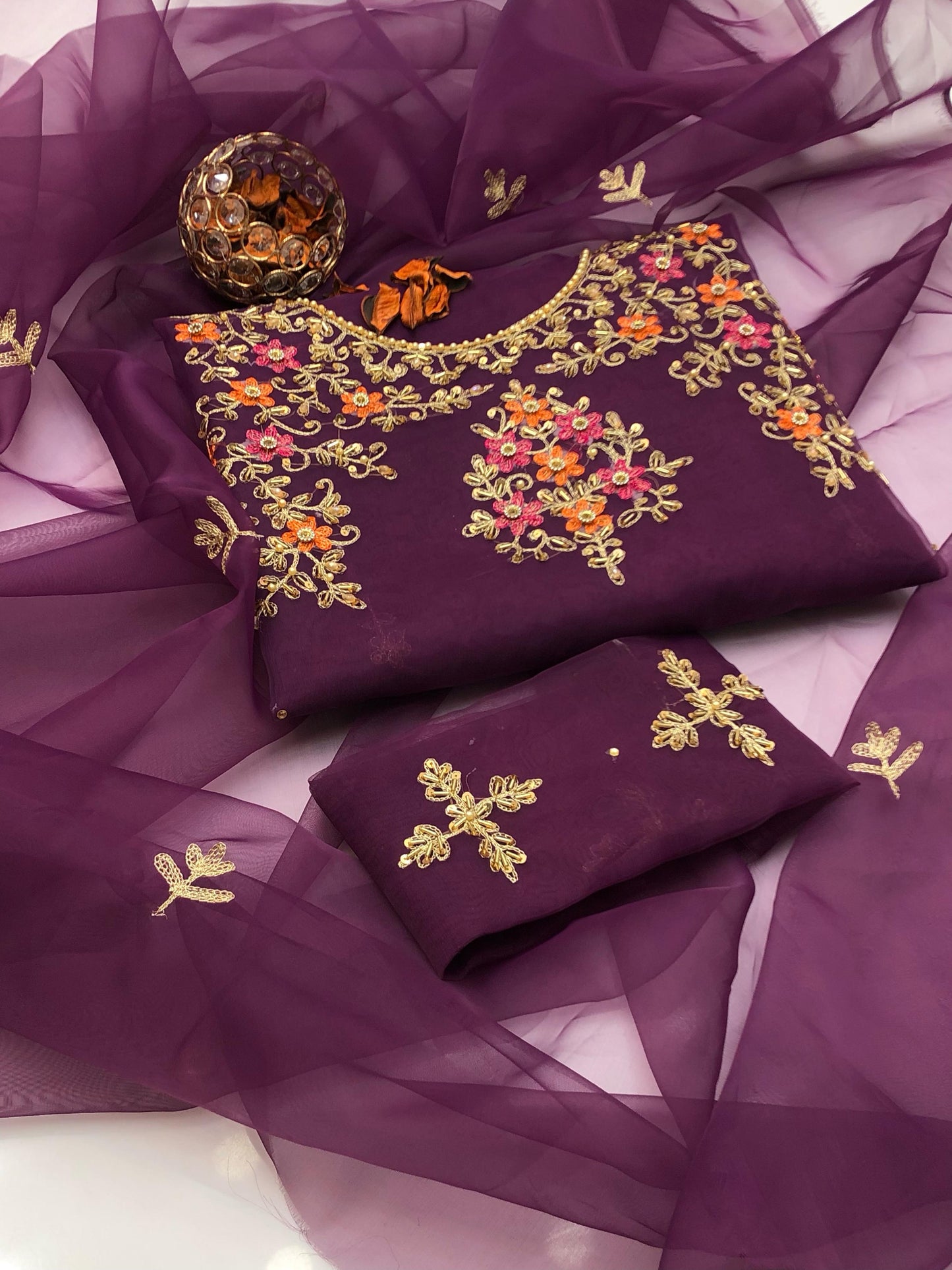 Gentle Organza Multi Embroidered Shirt and Dupatta 2Pcs Dress