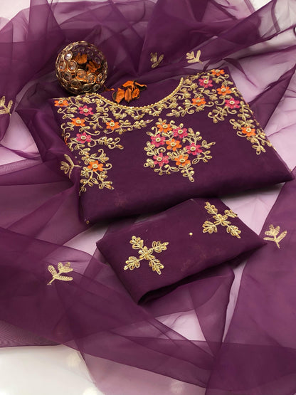 Gentle Organza Multi Embroidered Shirt and Dupatta 2Pcs Dress