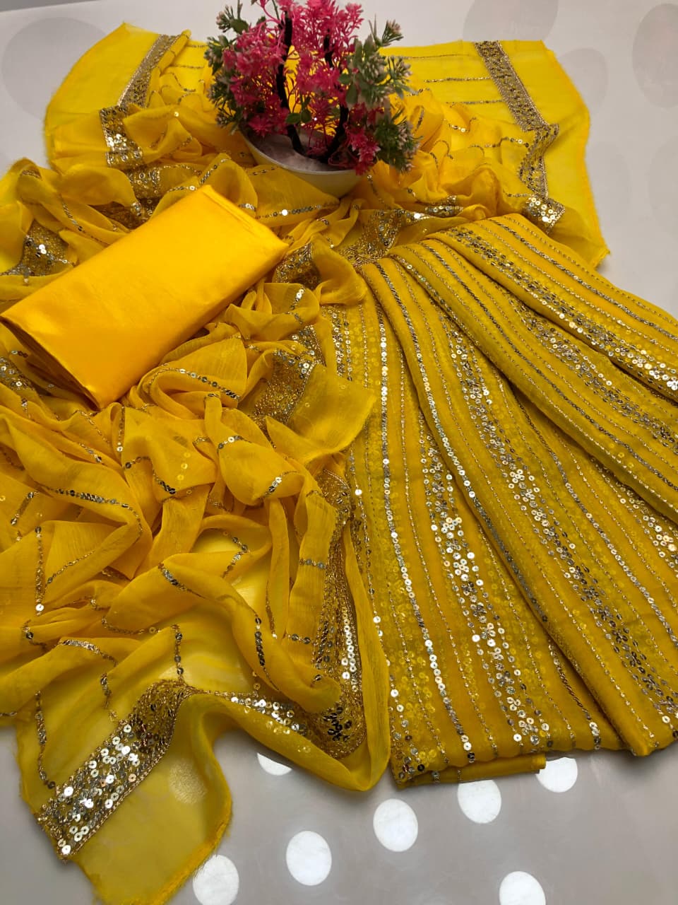 Chiffon Heavy Embroidered Double-Sided Border 3Pcs Dress
