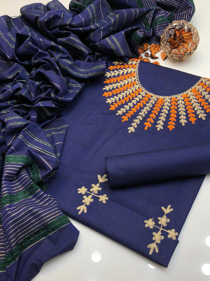 Multani Khaadi Sussi Embroidered With Velvet border Shawl 3Pcs Dress