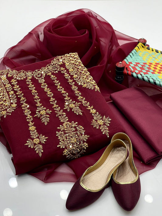 Elantra Organza Pocket Style Embroidered 4Pcs Dress