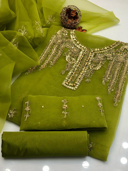 Luminara Organza Shirt with Embroidered Dupatta & Silk Trouser 3Pcs Dress