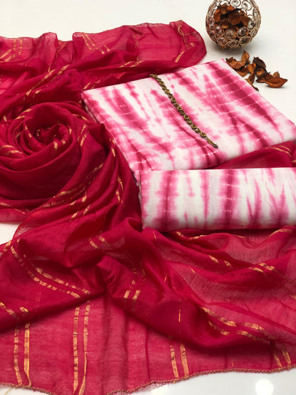Eminent Pure Cotton Tie N Dye with Zari Dupatta 3Pcs Dress