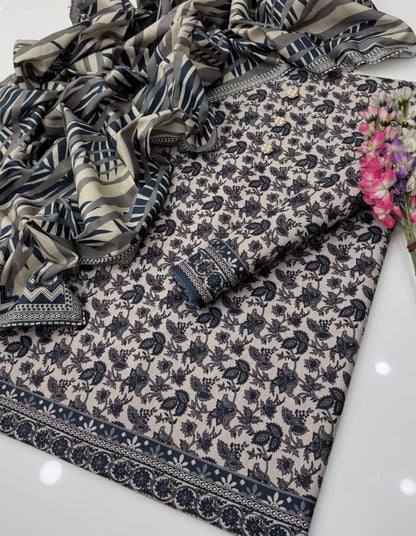 Digital Printed Khaddar With Beautiful Khaddar Shawl 3Pcs Dress