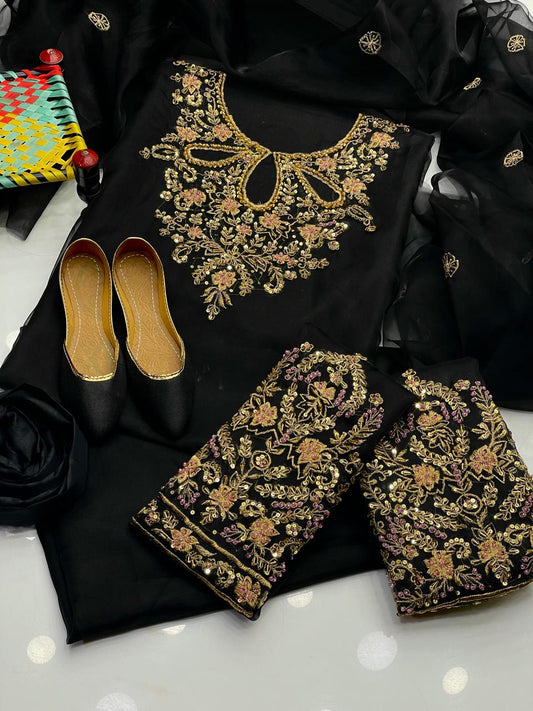 Charm Indian Organza Nagina & Beads Work 4Pcs Dress