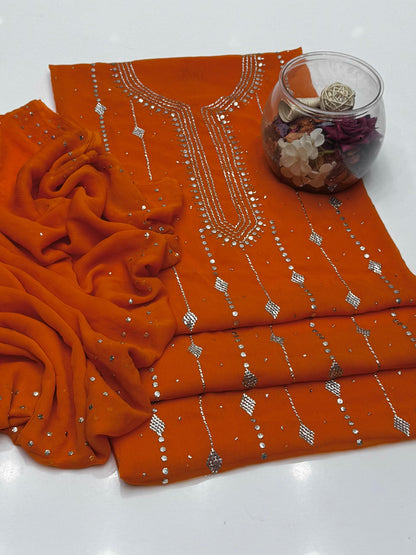 Bamber Chiffon Mukesh Work Shirt & Dupatta 2Pcs Dress