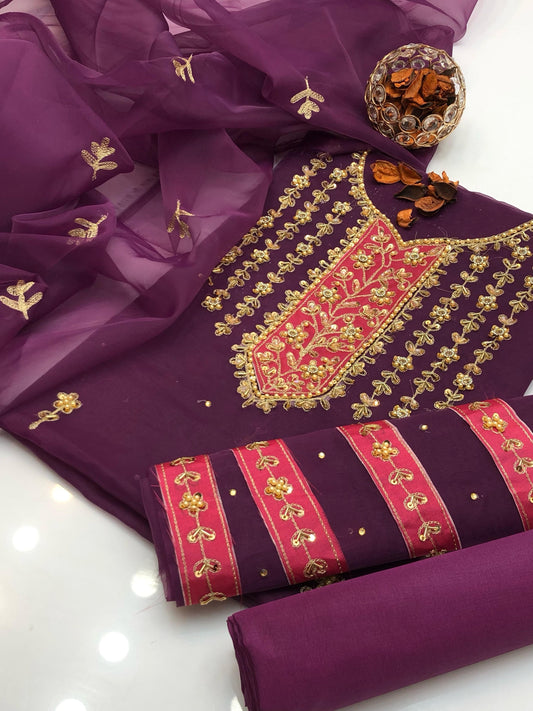 Orivana Organza Shirt with Embroidered Dupatta & Silk Trouser 3Pcs Dress
