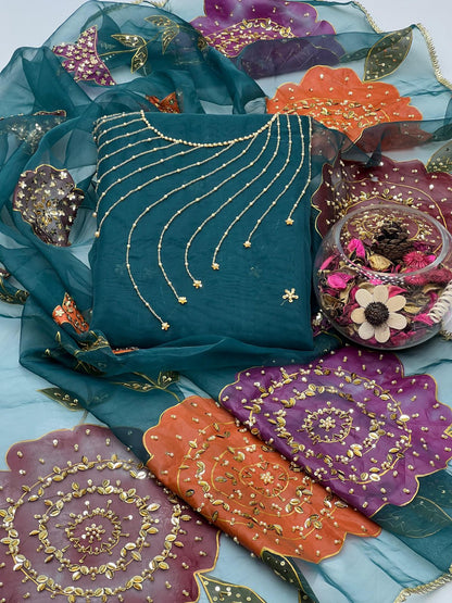 Organza Handwork & Zari Beads with Heavy Bunch Dupatta 2Pcs Dress