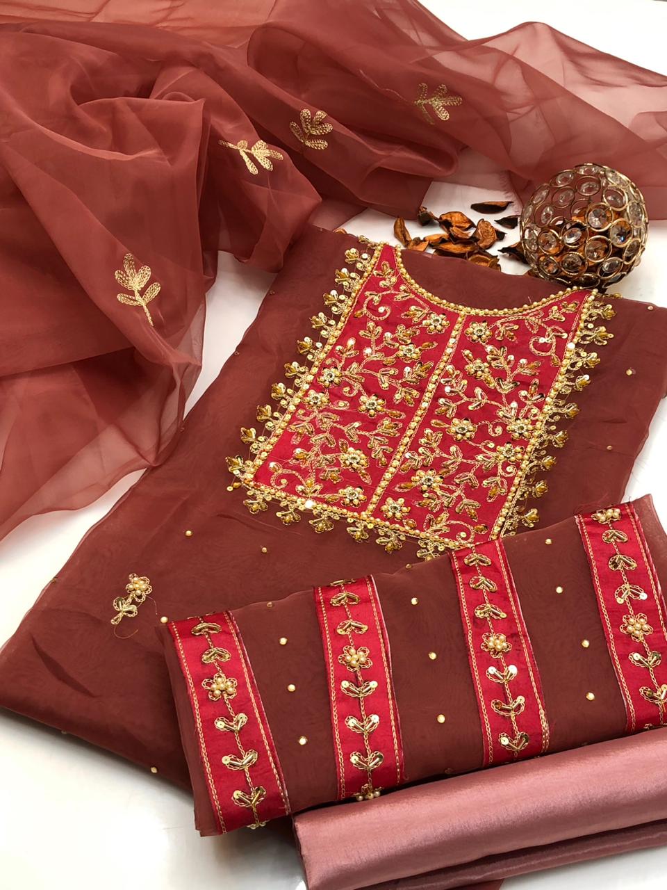 Stylish Organza Embroidery Dress with Dupatta 3Pcs Dress