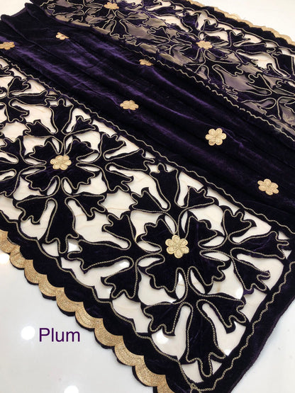 Micro Velvet Laser Cut & Embroidered Winter Shawl