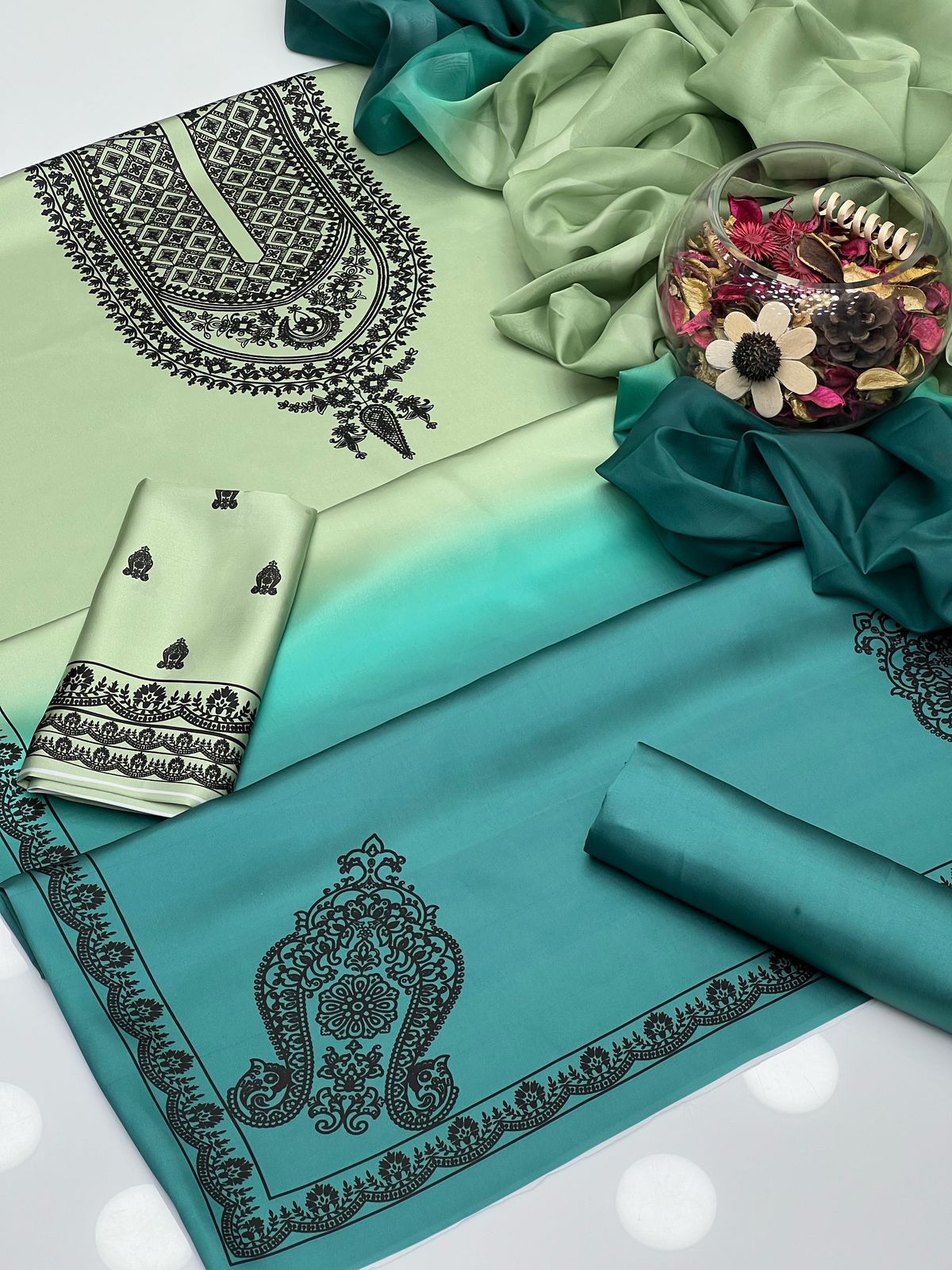 Graceful Shamoze Silk Shirt Trouser With Silk Dupatta 3Pcs Dress