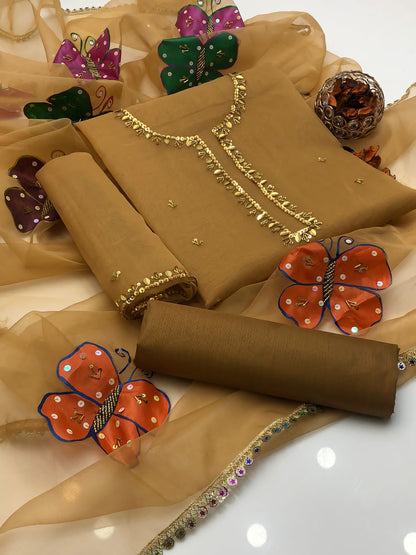 Ornaya Organza Hand Beads & Painted Dupatta 3Pcs Dress