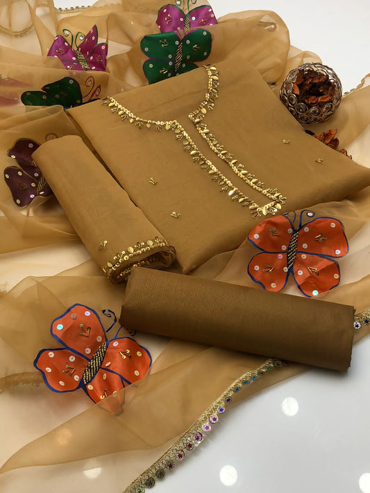 Ornaya Organza Hand Beads & Painted Dupatta 3Pcs Dress