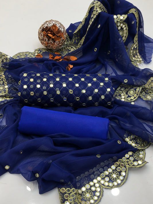 Celestara Chiffon Shirt with Embroidered Dupatta & Silk Trouser 3Pcs Dress