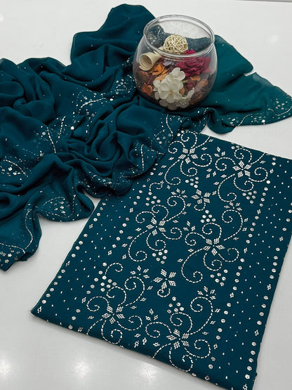 Celestial Bamber Chiffon Mukesh Work Shirt & Dupatta 2Pcs Dress