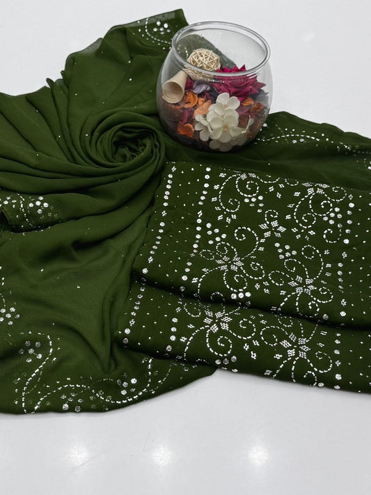 Celestial Bamber Chiffon Mukesh Work Shirt & Dupatta 2Pcs Dress