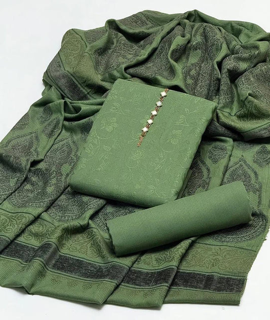 Pure Pashmina Jacquard Suit With Velvet Work Shawl 3Pcs Dress