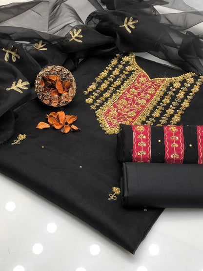 Orivana Organza Shirt with Embroidered Dupatta & Silk Trouser 3Pcs Dress