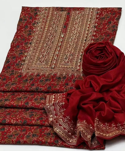 Dhanak Embroidered & Printed 2Pcs  Dress