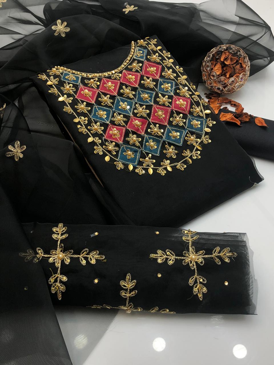 Lovely Organza Aari Embroidered Shirt and Dupatta 3Pcs Dress