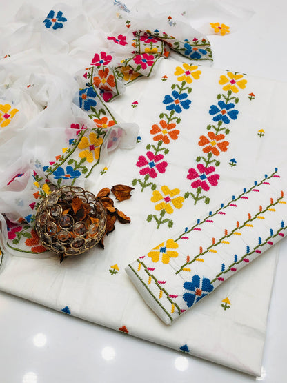Pure Lawn Cotton Cross Stitch Shirt and Dupatta 3Pcs Dress