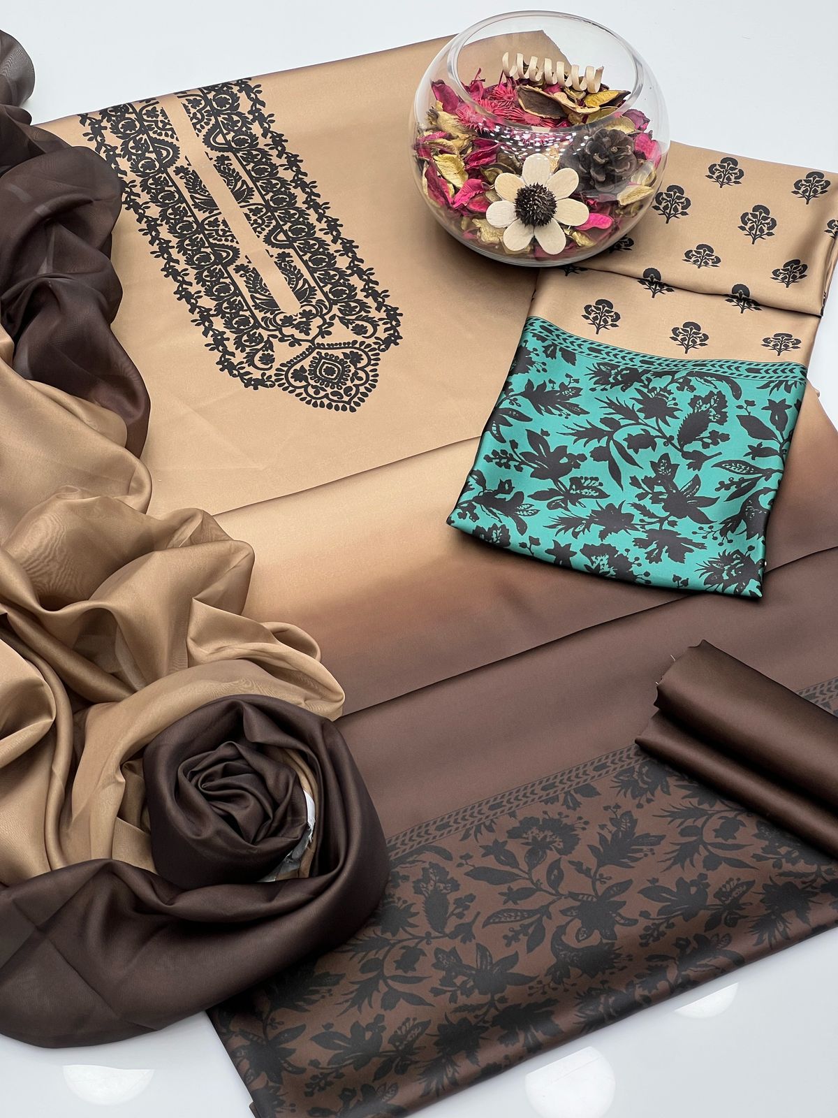 Graceful Shamoze Silk Shirt Trouser With Silk Dupatta 3Pcs Dress