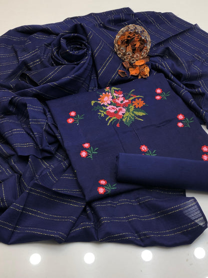 Marina Cross Stitch Embroidered Shirt with Jacquard Dupatta 3Pcs Dress