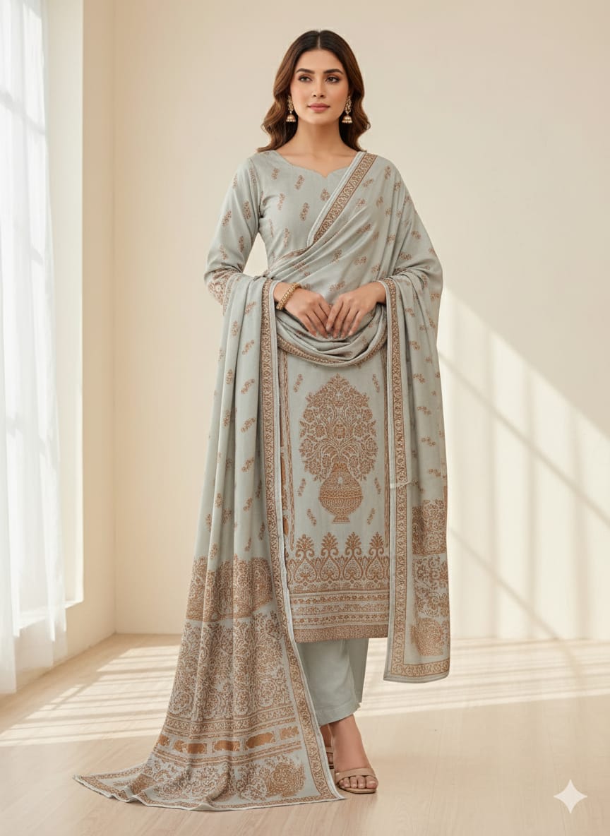 Dhanak Jacquard with Jacquard Shawl 3Pcs dress