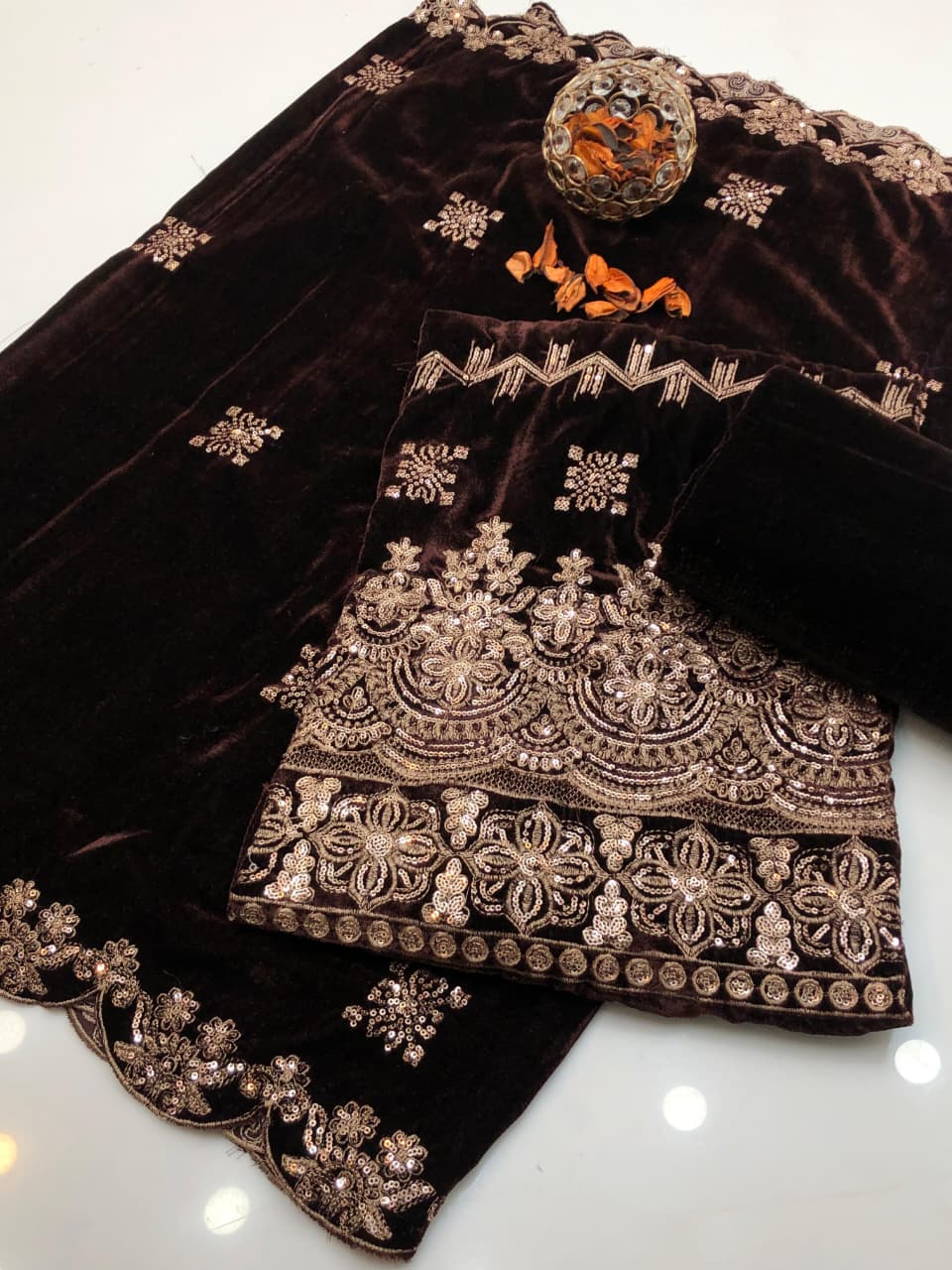 Micro Velvet Heavy Embroidered Dress 3Pcs Dress