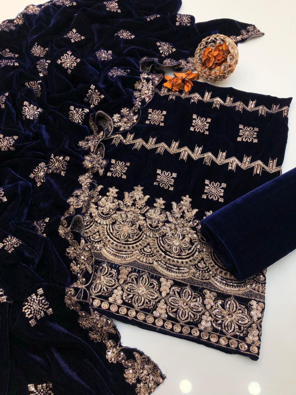 Micro Velvet Heavy Embroidered Dress 3Pcs Dress