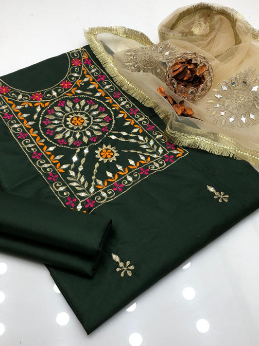 Modern Kataan Silk Multi Reta Embroidered Shirt and Dupatta 3Pcs Dress
