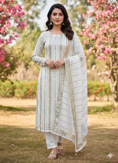 Chiffon Heavy Embroidered Double-Sided Border 3Pcs Dress