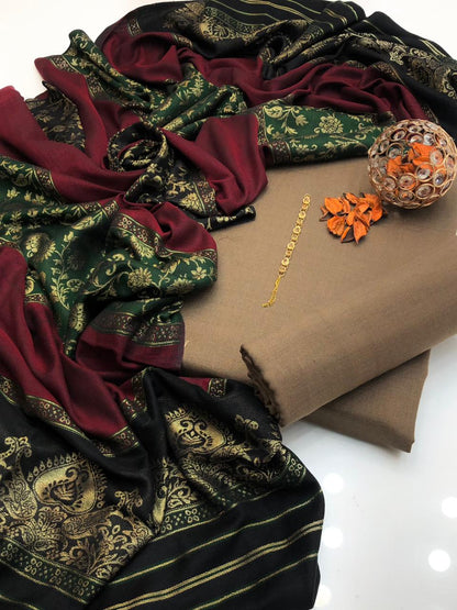 Acrylic Wool Suit With 3D Pashmina Shawl 3Pcs Dress
