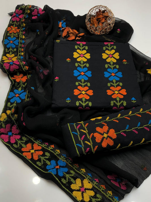 Captivating Lawn Cotton Cross Stitch Shirt and Dupatta 3Pcs Dress