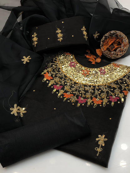 Celestria Organza Shirt with Embroidered Dupatta & Silk Trouser 3Pcs Dress