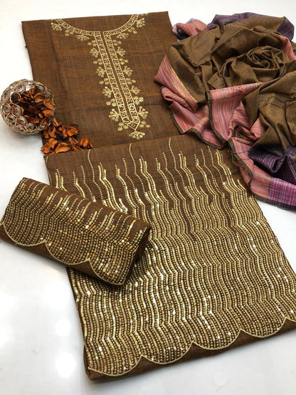 Classic Sussi Khaddar Sequence Work 3Pcs Dress