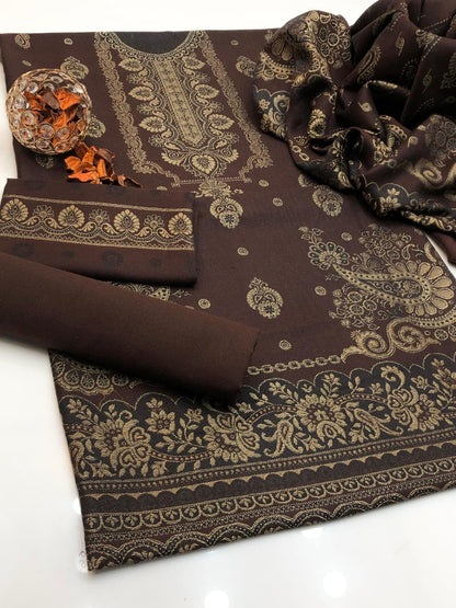 Luxury Wool Jacquard with Heavy Shawl 3Pcs Dress