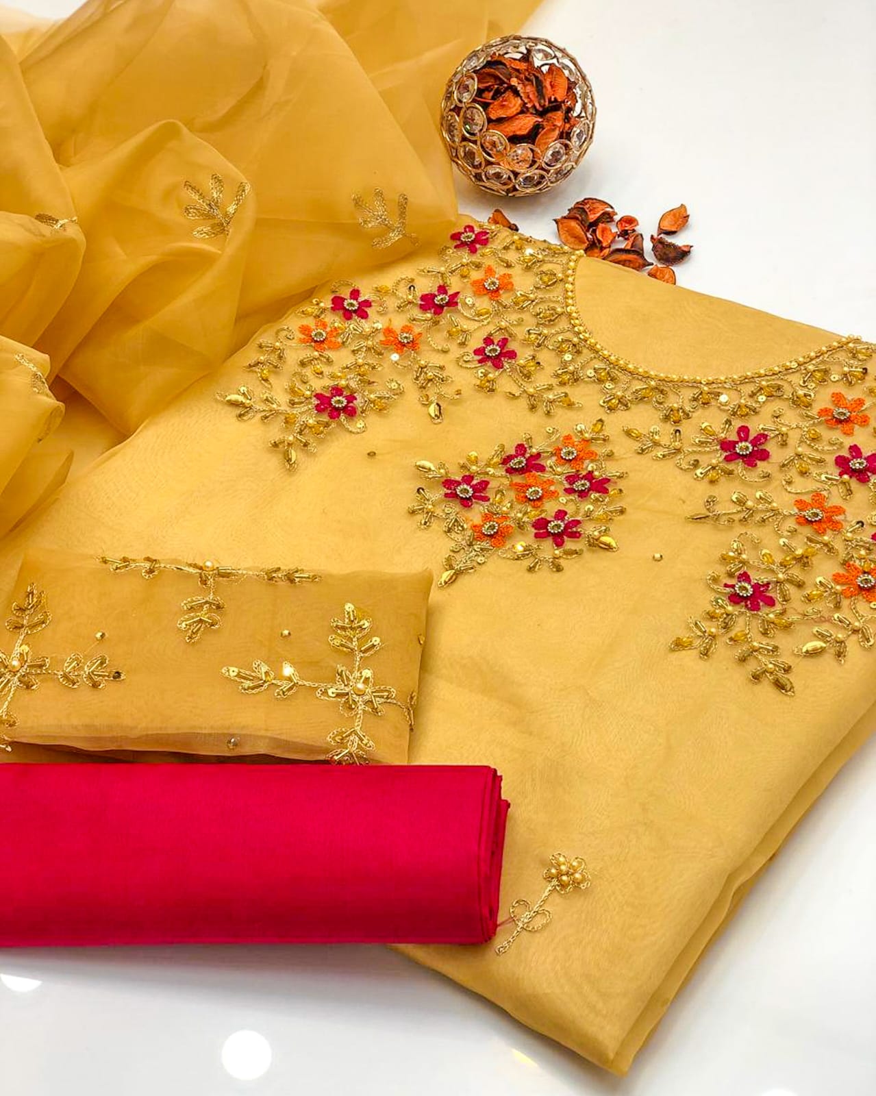 Lumivra Organza Shirt with Embroidered Dupatta & Silk Trouser 3 Pc