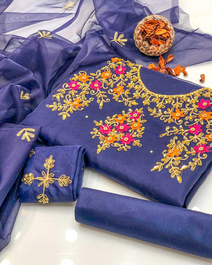 Lumivra Organza Shirt with Embroidered Dupatta & Silk Trouser 3 Pc