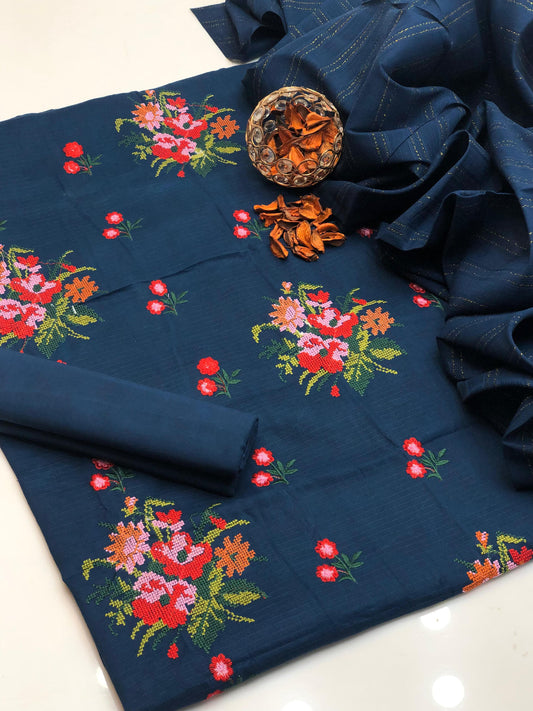 Marina Cross Stitch Embroidered Shirt with Jacquard Dupatta 3Pcs Dress