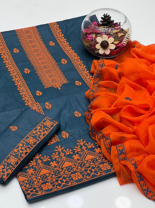 Tranquil Cross-Stitch Embroidered 3Pcs Dress