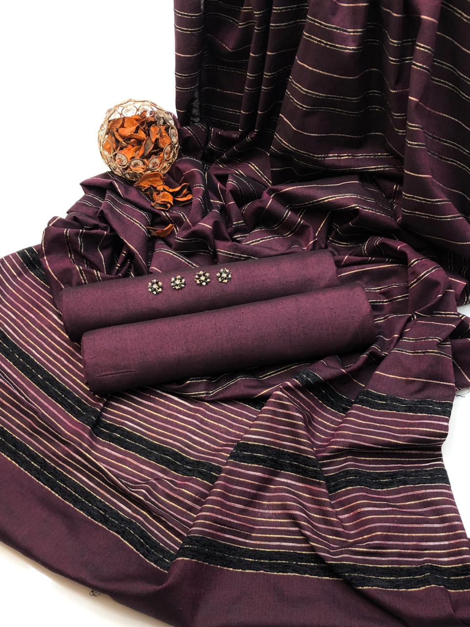 Multani Khaadi Sussi With Jacquard Velvet Border Shawl 3Pcs Dress
