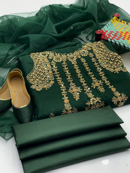 Elantra Organza Pocket Style Embroidered 4Pcs Dress