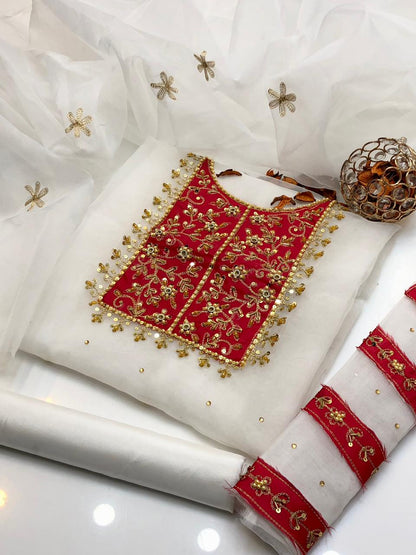 Stylish Organza Embroidery Dress with Dupatta 3Pcs Dress