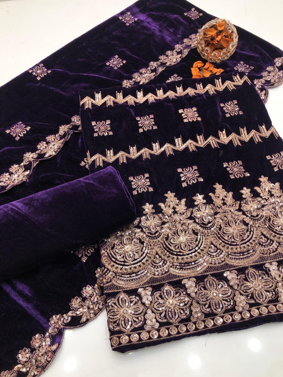 Micro Velvet Heavy Embroidered Dress 3Pcs Dress