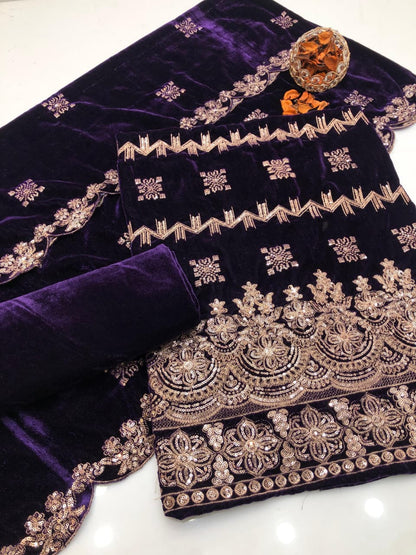 Micro Velvet Heavy Embroidered Dress 3Pcs Dress